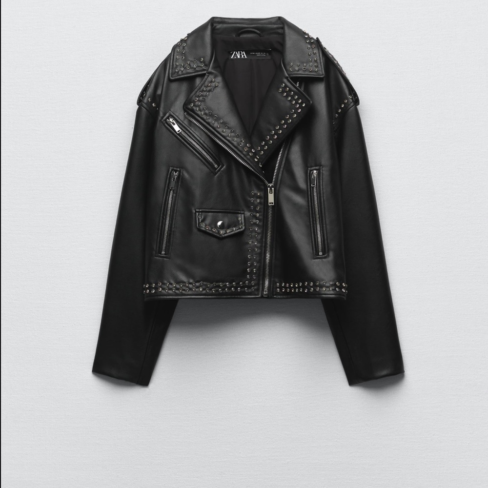 ZARA FAUX LEATHER STUDDED JACKET BLACK